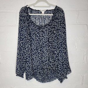 CJ Banks Women's Size 3X Shirt Top Sheer Blue White Circles